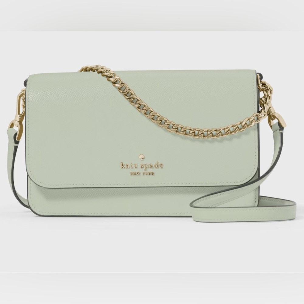 Kate Spade Madison Flap Crossbody Bag Mint Green Leather Chain